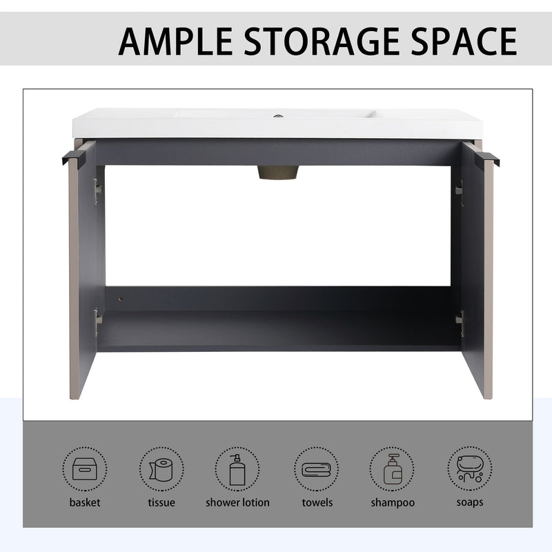 Contemporary Wall Mounted Bathroom Vanity With Resin Double Sink