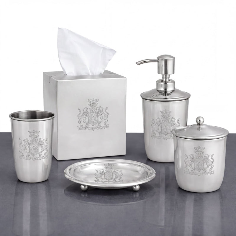 Bathroom Accessory Set - Elegant Silver Metal Bathroom Organizer Collection