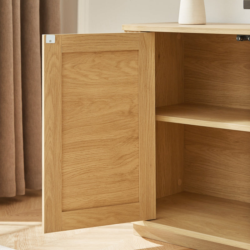 Modern Wavy TV Stand, Rounded Sideboard with Storage, Natural Particleboard and MDF, 64''W x 15''D x 24''H