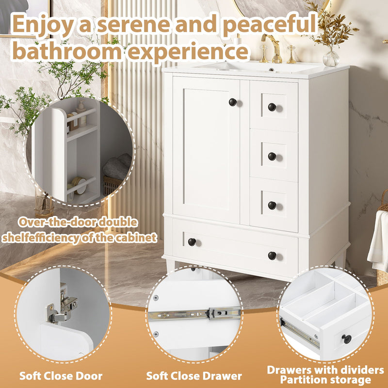 Bathroom Vanity With Integrated Basin, Soft Close Drawers, Door Mounted Double Layer Shelf