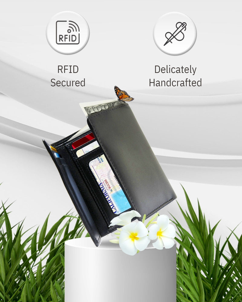 Vegan Leather Trifold Wallet – ID Window, RFID Blocking