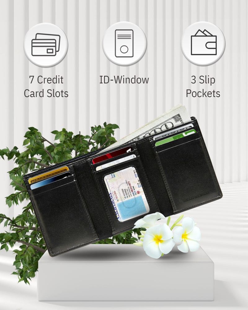 Vegan Leather Trifold Wallet – ID Window, RFID Blocking
