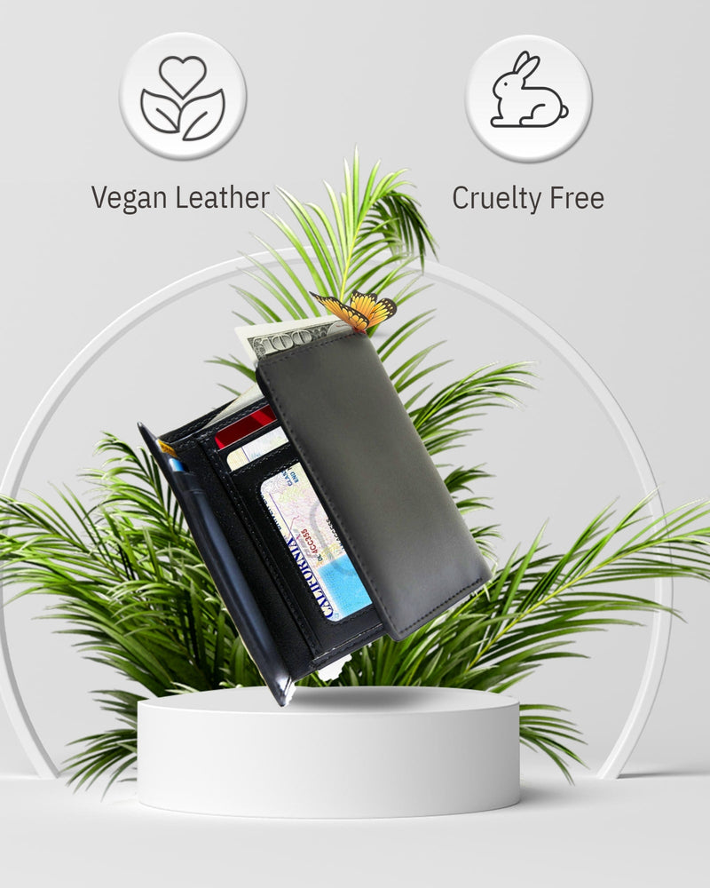 Vegan Leather Trifold Wallet – ID Window, RFID Blocking