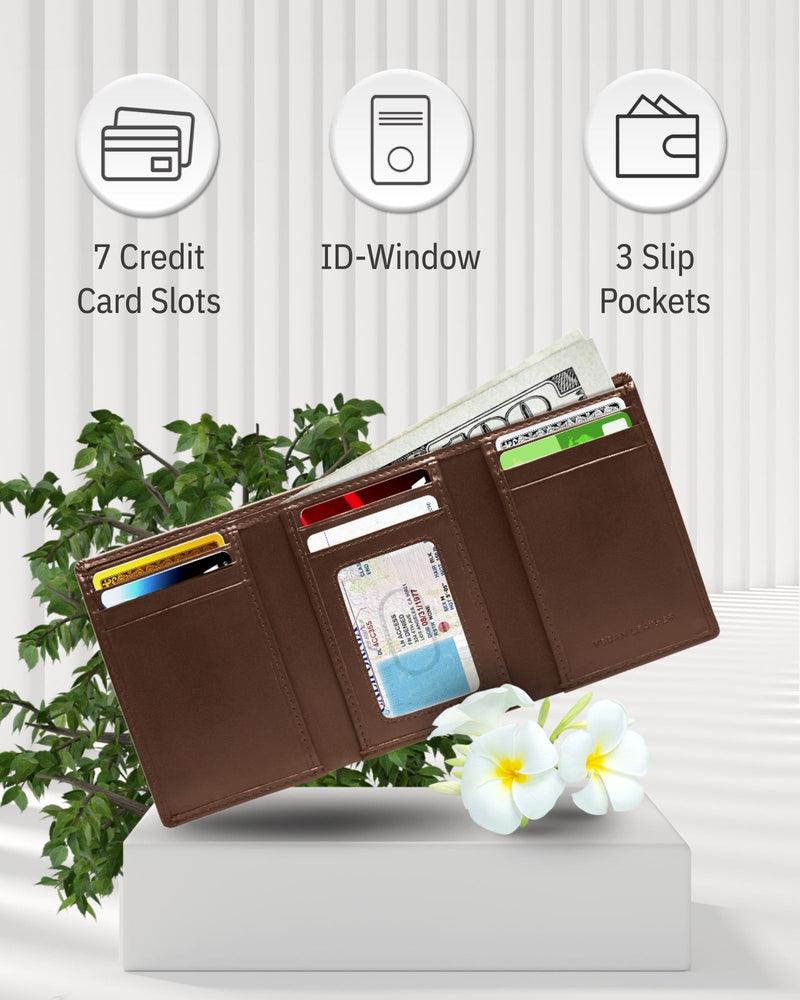 Vegan Leather Trifold Wallet – ID Window, RFID Blocking