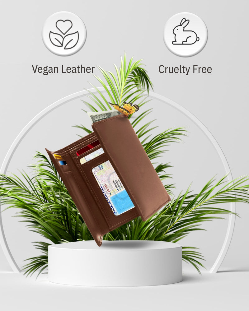 Vegan Leather Trifold Wallet – ID Window, RFID Blocking