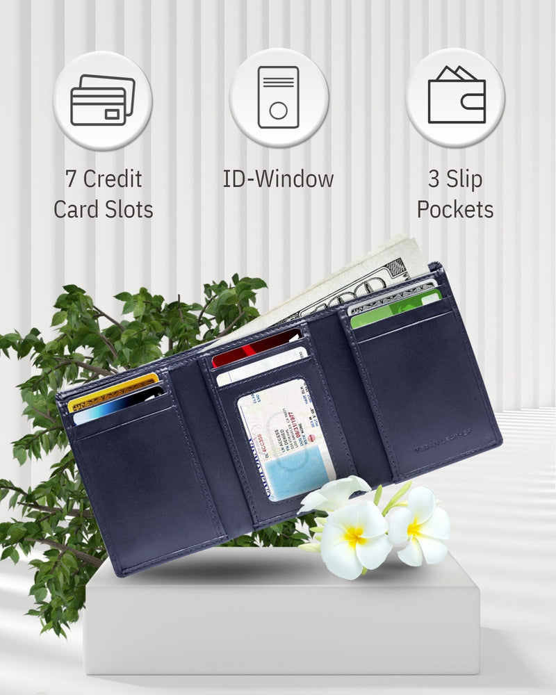 Vegan Leather Trifold Wallet – ID Window, RFID Blocking