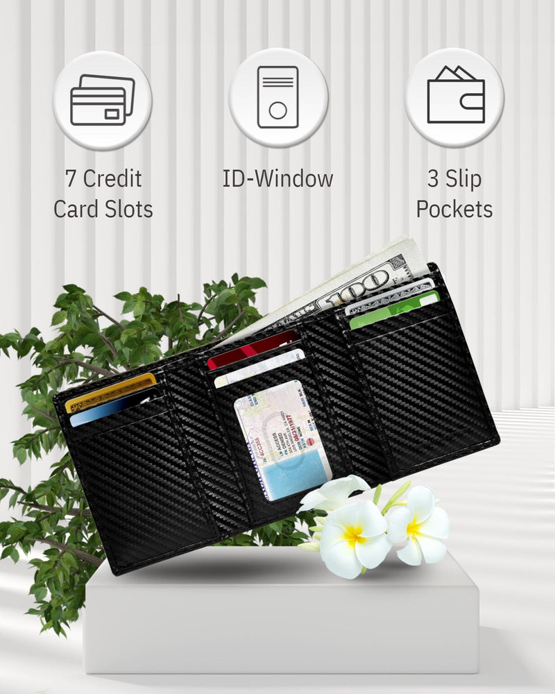 Vegan Leather Trifold Wallet – ID Window, RFID Blocking