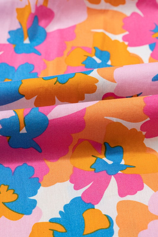 Cotton V Neck Floral Knotted Short Sleeve Blouse