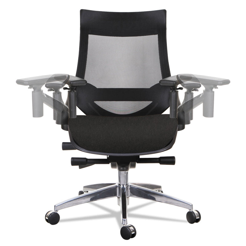 Alera EB-W Series Pivot Arm Multifunction Mesh Chair, Supports 275 lb, 18.62" to 22.32" Seat, Black Seat/Back, Aluminum Base