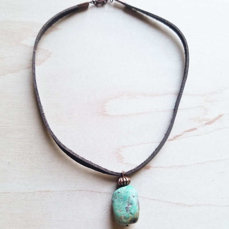 Leather Choker with Genuine Natural Turquoise Accent 242z