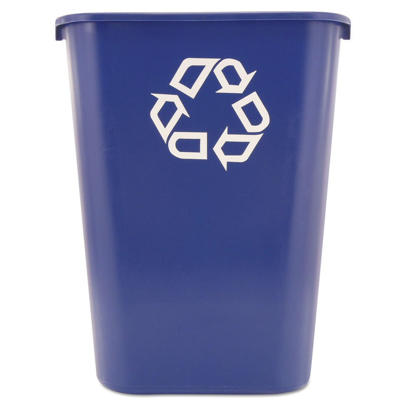 Rubbermaid Large Deskside Recycle Container with Symbol, Rectangular, Plastic, 41.25 qt, Blue