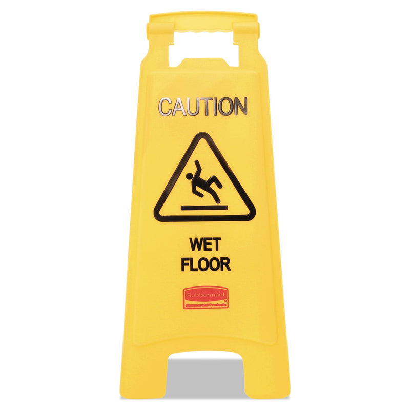Rubbermaid Caution Wet Floor Sign, 11 x 12 x 25, Bright Yellow, 6/Carton