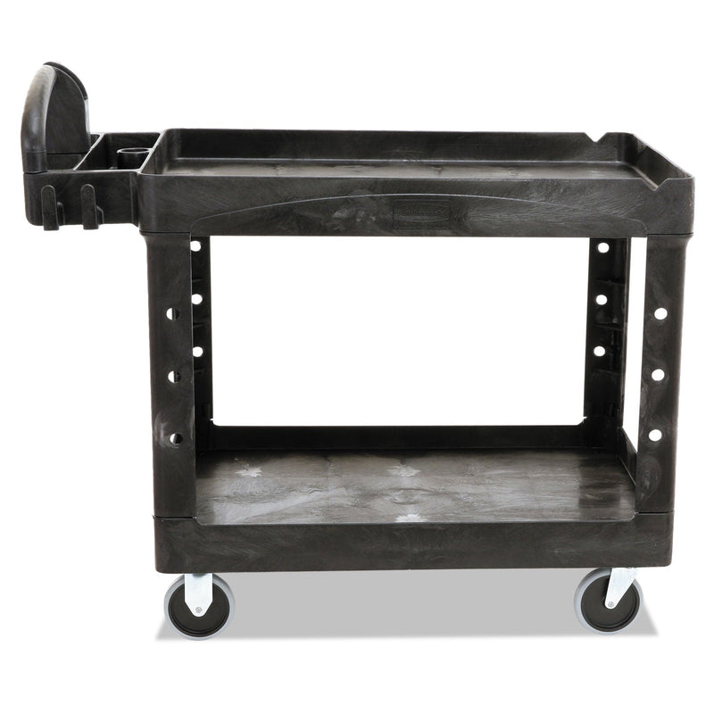Rubbermaid Heavy-Duty Utility Cart with Lipped Shelves, Plastic, 2 Shelves, 500 lb Capacity, 25.9" x 45.2" x 32.2", Black