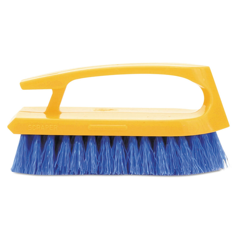 Rubbermaid Iron-Shaped Handle Scrub Brush, Blue Polypropylene Bristles, 6" Brush, 6" Yellow Plastic Handle