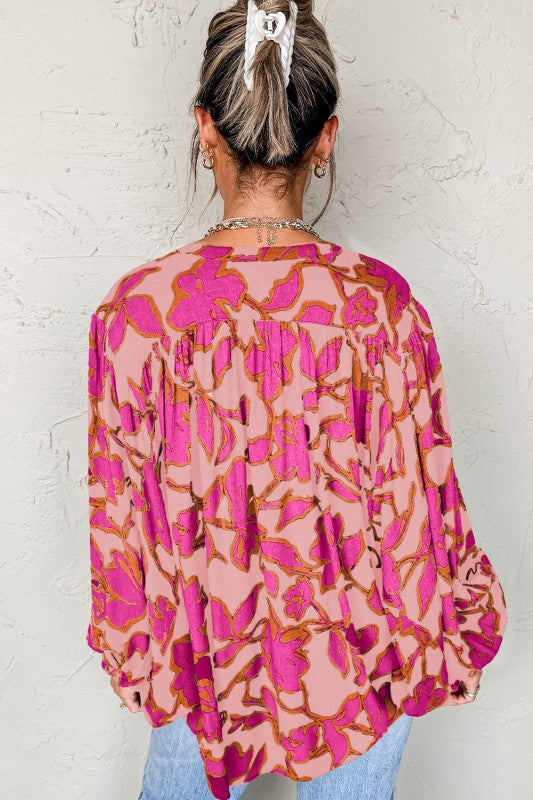 Floral Print Batwing Sleeve Buttoned Fit Shirt