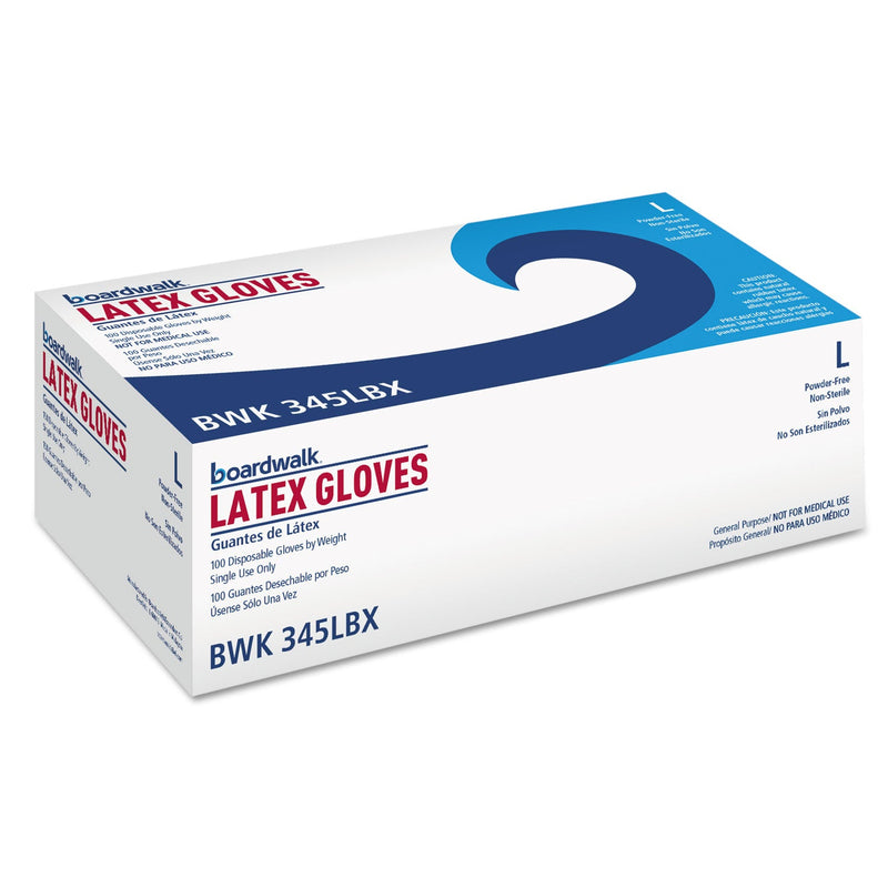 Boardwalk General-Purpose Latex Gloves, Natural, Large, Powder-Free, 4.4 mil, 1000/Carton