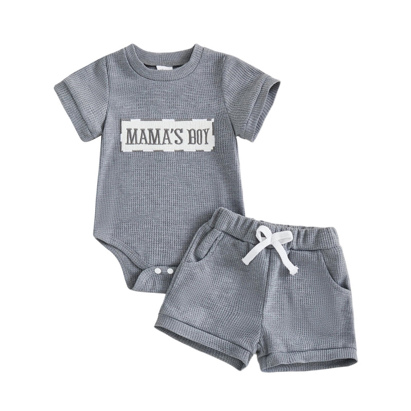 Waffle-Print Romper And Shorts Set For Baby Boys