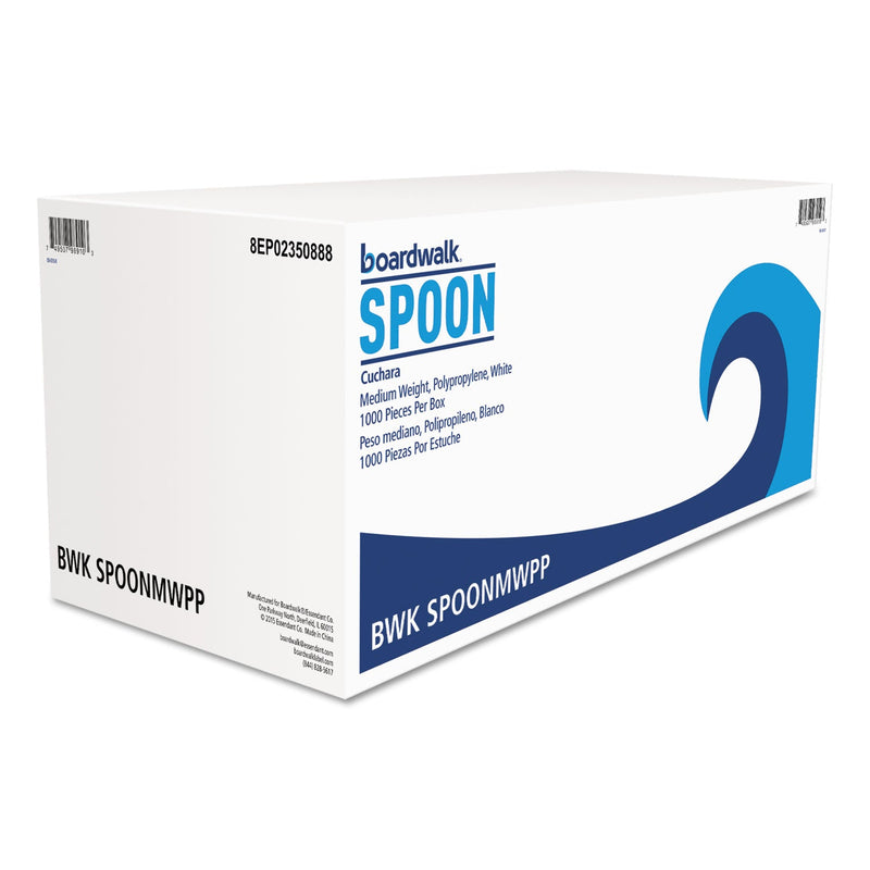 Boardwalk Mediumweight Polypropylene Cutlery, Teaspoon, White, 1000/Carton