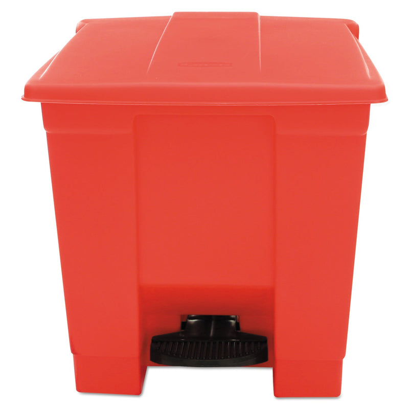Rubbermaid Indoor Utility Step-On Waste Container, Square, Plastic, 8 gal, Red