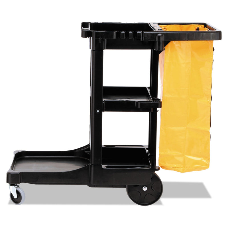 Rubbermaid Multi-Shelf Cleaning Cart, Plastic, 4 Shelves, 1 Bin, 20" x 45" x 38.25", Black