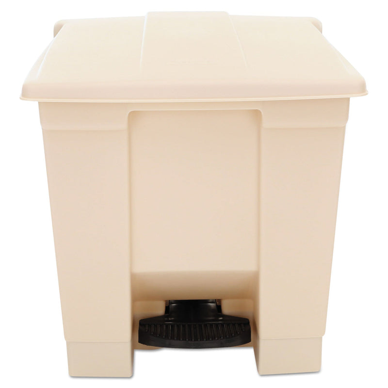 Rubbermaid Indoor Utility Step-On Waste Container, Square, Plastic, 8 gal, Beige