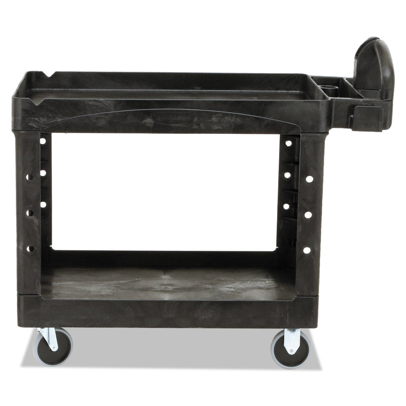 Rubbermaid Heavy-Duty Utility Cart with Lipped Shelves, Plastic, 2 Shelves, 500 lb Capacity, 25.9" x 45.2" x 32.2", Black
