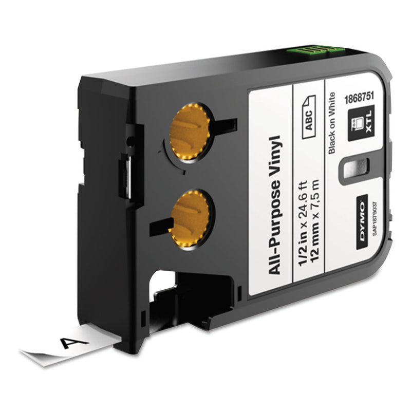 DYMO XTL All-Purpose Vinyl Labels, 0.5" x 24.6 ft, White/Black Print