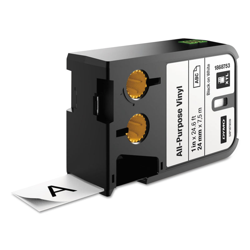 DYMO XTL All-Purpose Vinyl Labels, 1" x 23 ft, Black on White