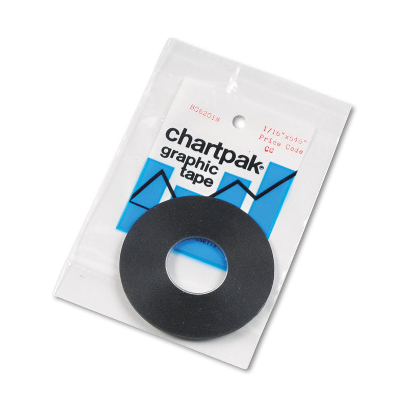 Chartpak Graphic Chart Tapes, 1" Core, 0.06" x 54 ft, Matte Black