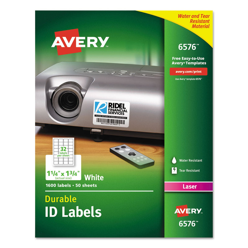 Avery Durable Permanent ID Labels with TrueBlock Technology, Laser Printers, 1.25 x 1.75, White, 32/Sheet, 50 Sheets/Pack