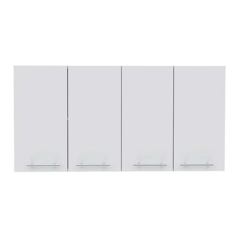 Wall Cabinet Four Doors, With Two Internal Shelves And Internal Plate And Glass Organizer - White