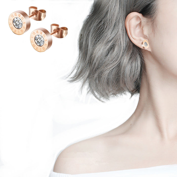 Roman Numerals and Diamond Stud Earrings