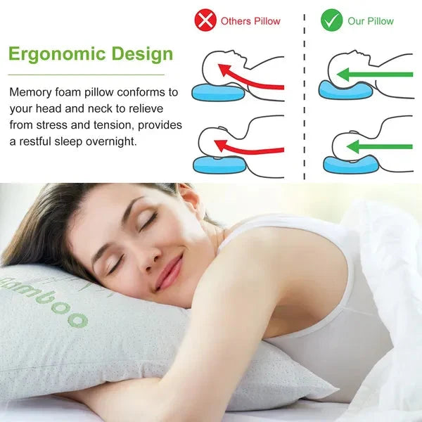 Bamboo Memory Foam Pillow – Hypoallergenic King-Size Neck Support