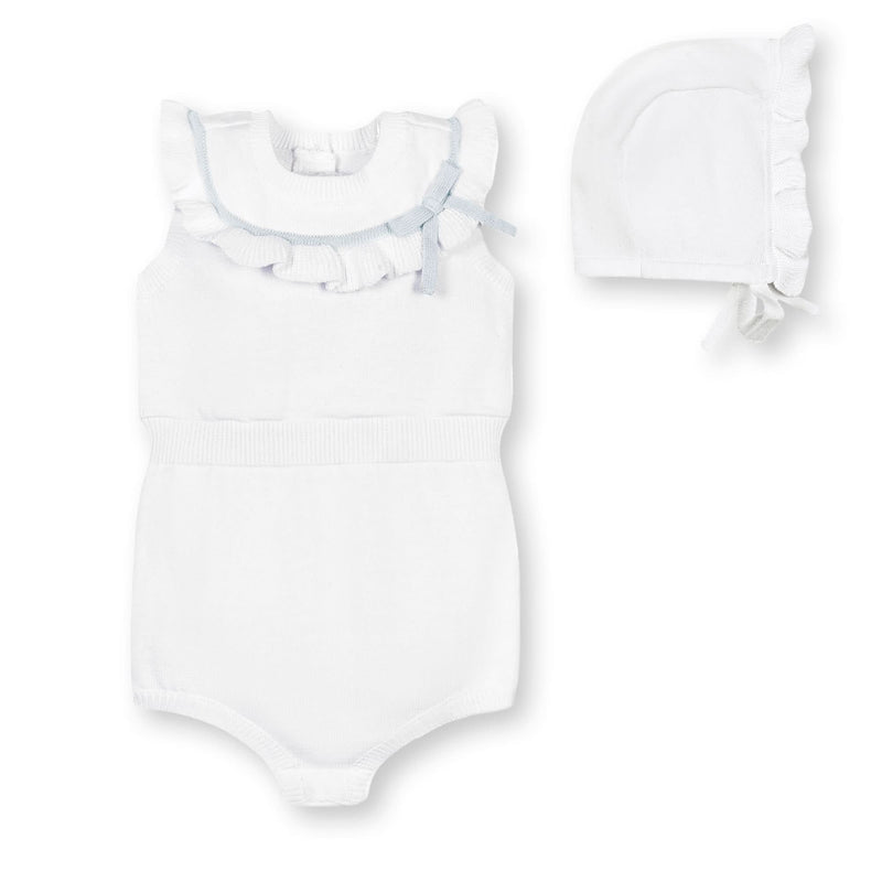 Organic Ruffle Sweater Romper and Bonnet Set