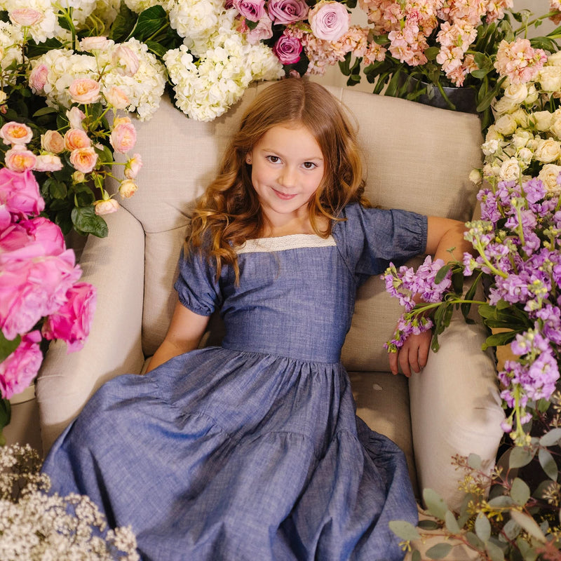 Crochet Trim Organic Chambray Dress