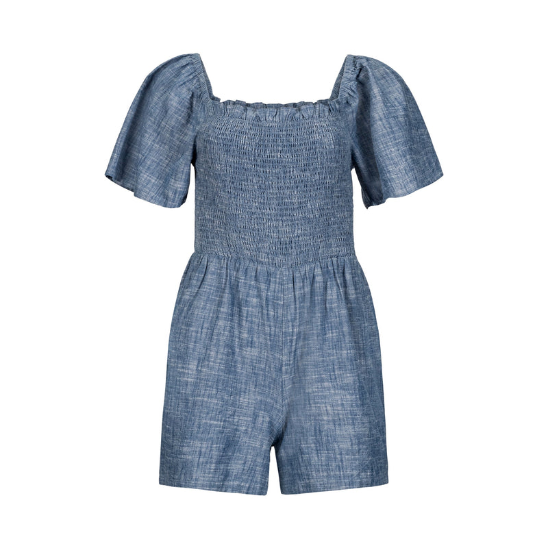 Organic Smocked Chambray Romper
