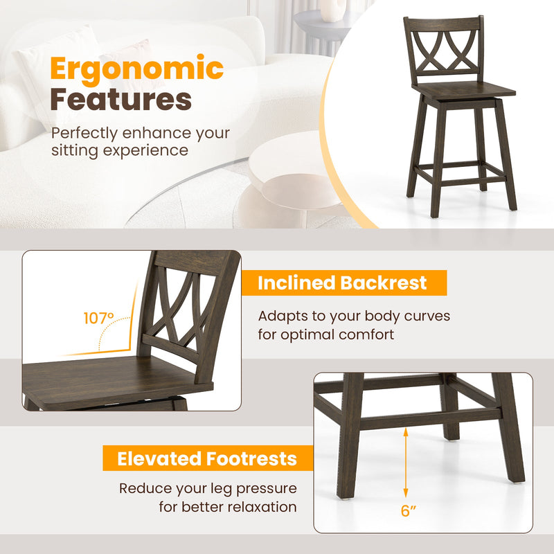 24/29 Inch Bar Stool Set of 2 Wooden Bar Chairs with Rubber Wood Frame