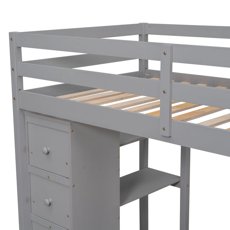 Loft Bed With Storage Drawers, Desk And Stairs With Shelves