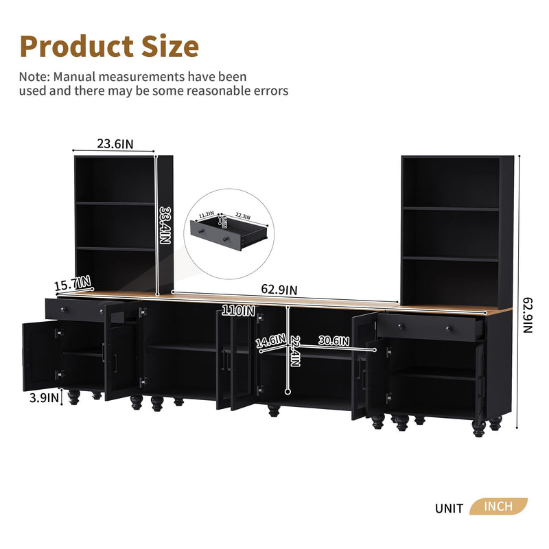 Farmhouse TV Stand With Solid Wood Gourd Shaped Legs For TVs Up To 70"