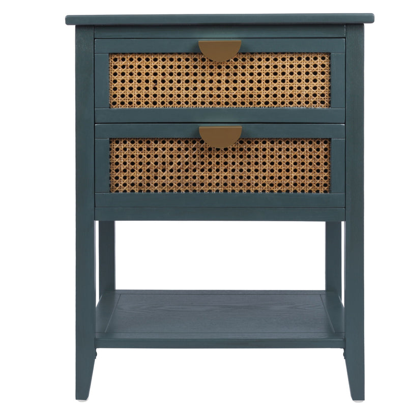 2 Drawer Side Table, Natural Rattan