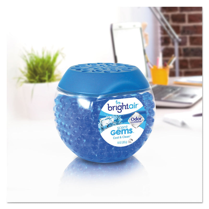 BRIGHT Air Scent Gems Odor Eliminator, Cool and Clean, Blue, 10 oz Jar, 6/Carton