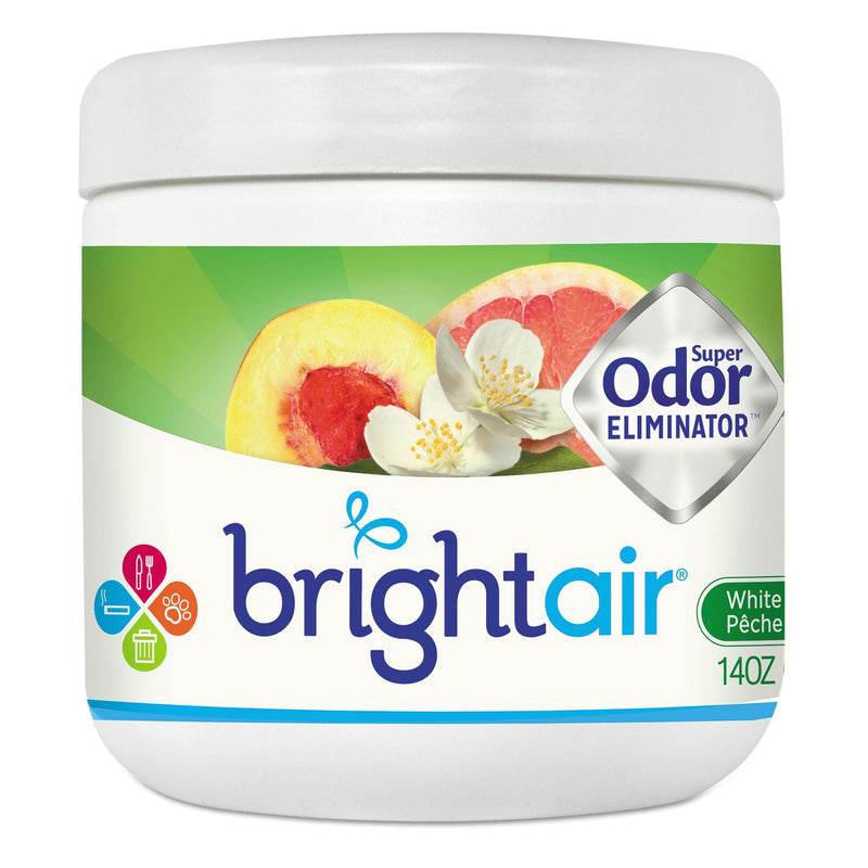 BRIGHT Air Super Odor Eliminator, White Peach and Citrus, 14 oz Jar, 6/Carton