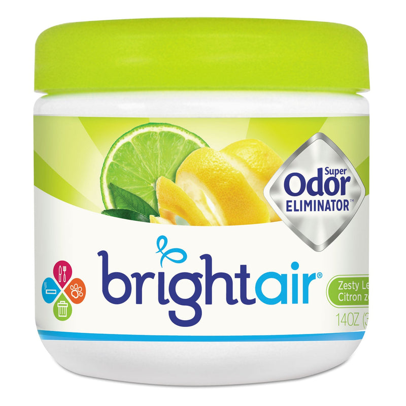 BRIGHT Air Super Odor Eliminator, Zesty Lemon and Lime, 14 oz Jar, 6/Carton
