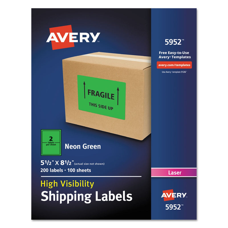 Avery High-Visibility Permanent Laser ID Labels, 5.5 x 8.5, Neon Green, 200/Box