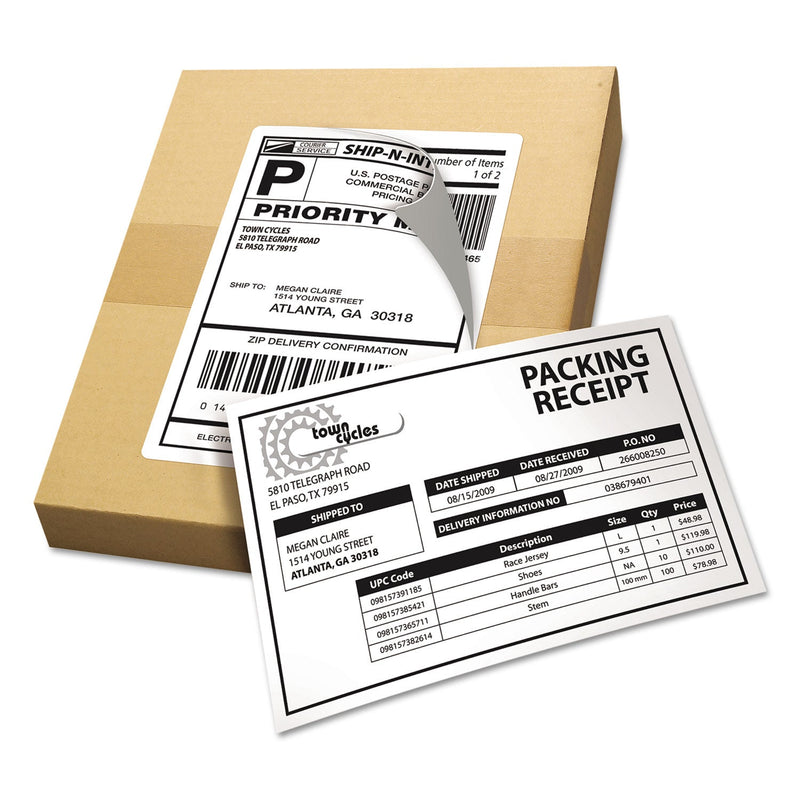 Avery Shipping Labels with Paper Receipt and TrueBlock Technology, Inkjet/Laser Printers, 5.06 x 7.63, White, 50/Pack