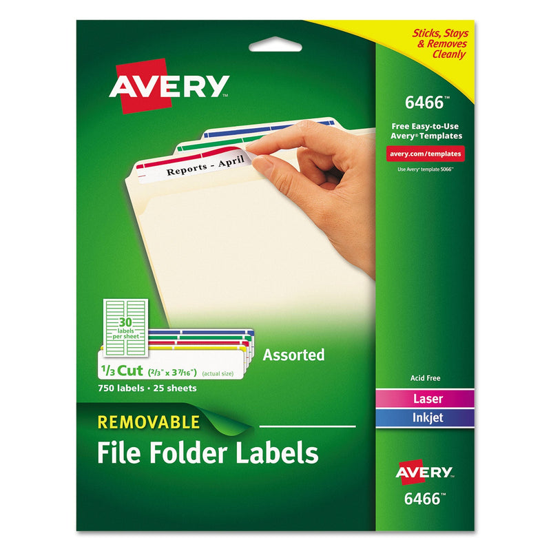 Avery Removable File Folder Labels with Sure Feed Technology, 0.66 x 3.44, White, 30/Sheet, 25 Sheets/Pack