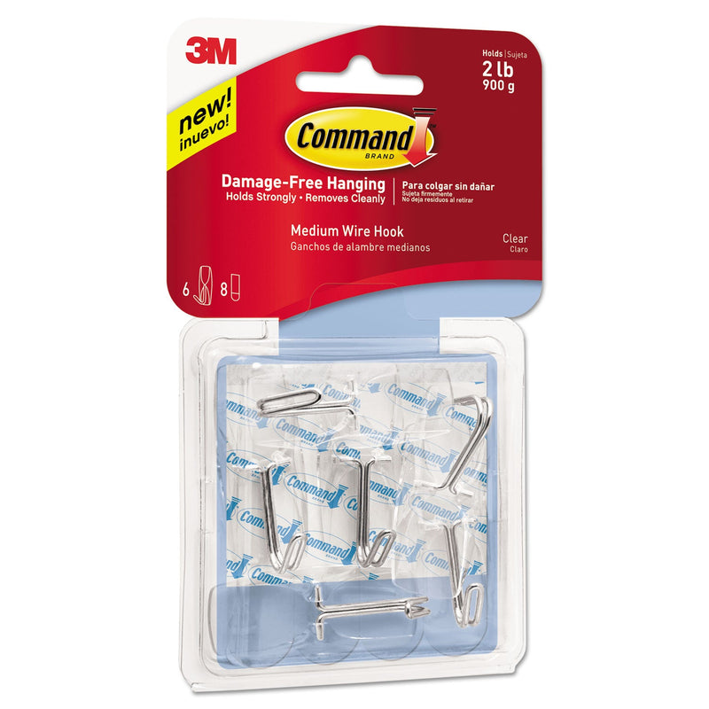 Command Clear Hooks and Strips, Plastic, Medium, 6 Hooks and 8 Strips/Pack