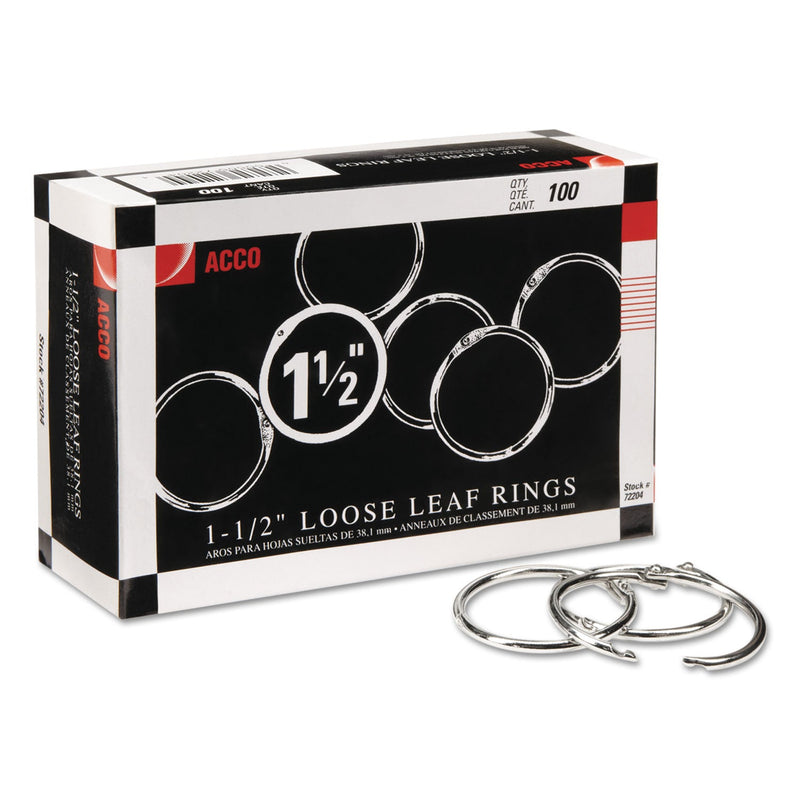 ACCO Metal Book Rings, 1.5" Diameter, 100/Box