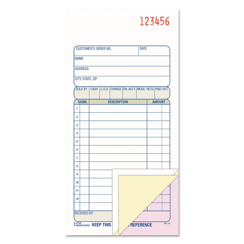 Adams Carbonless Sales Order Book, Three-Part Carbonless, 3.25 x 7.13, 50 Forms