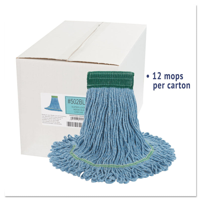 Boardwalk Super Loop Wet Mop Head, Cotton/Synthetic Fiber, 5" Headband, Medium Size, Blue, 12/Carton